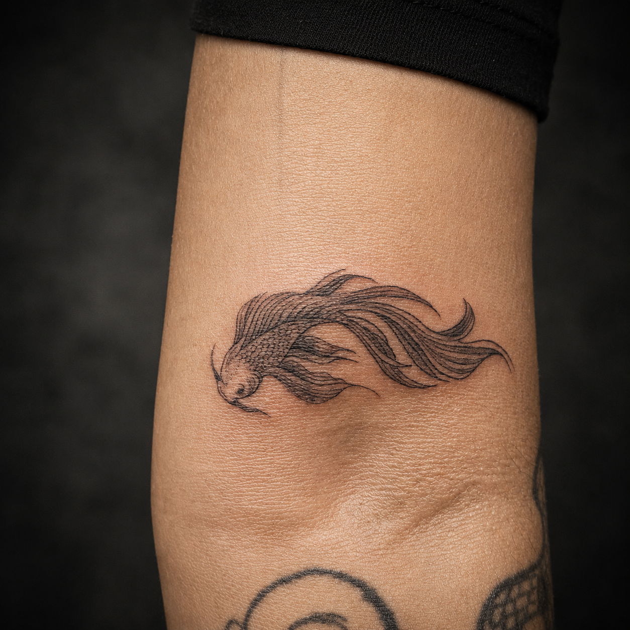Peixe em traço fluido a tinta preta
